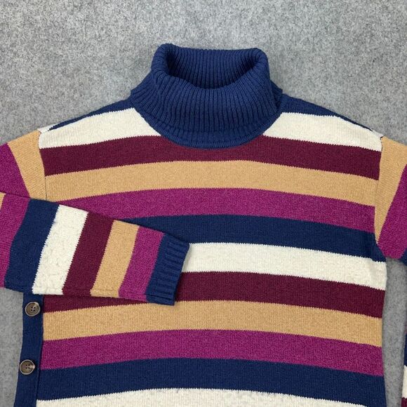 St. John's Bay Sweaters - VTG St Johns Bay Sweater Womens Medium Multicolor Striped Turtleneck Side Button